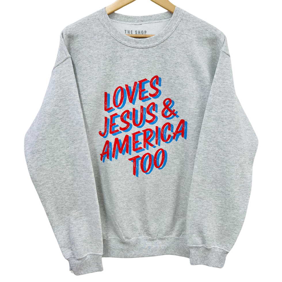 'Loves Jesus & America Too' Unisex Fleece Pullover - Light Grey