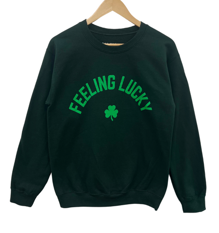 'FEELING LUCKY' UNISEX PULLOVER - DARK GREEN