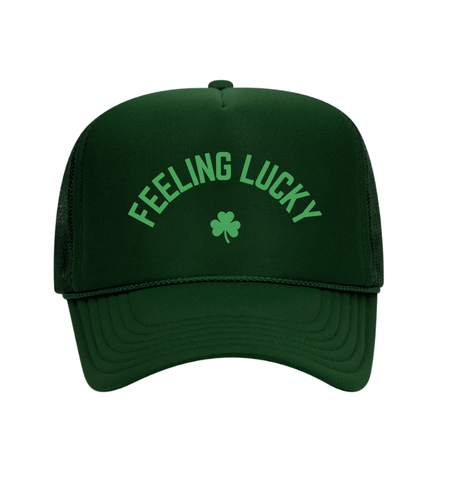 'FEELING LUCKY' Foam Trucker Hat - Dark Green