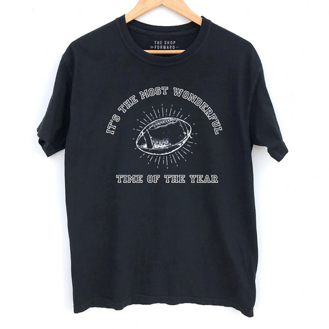 'IT'S THE MOST WONDERFUL TIME OF THE YEAR' Football Unisex Tee - BLACK