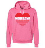 'MORE LOVE' Heart Unisex Soft Fleece Hoodie - PINK