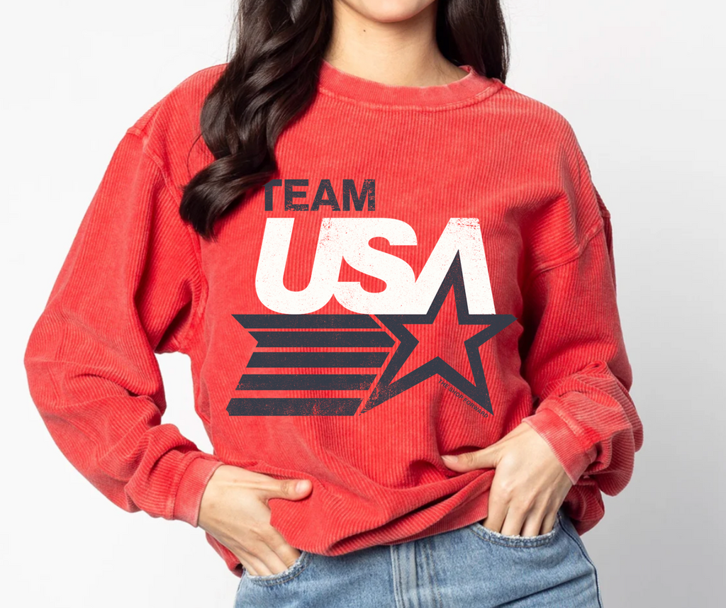 'TEAM USA' Corded Crew Pullover - Faded Red