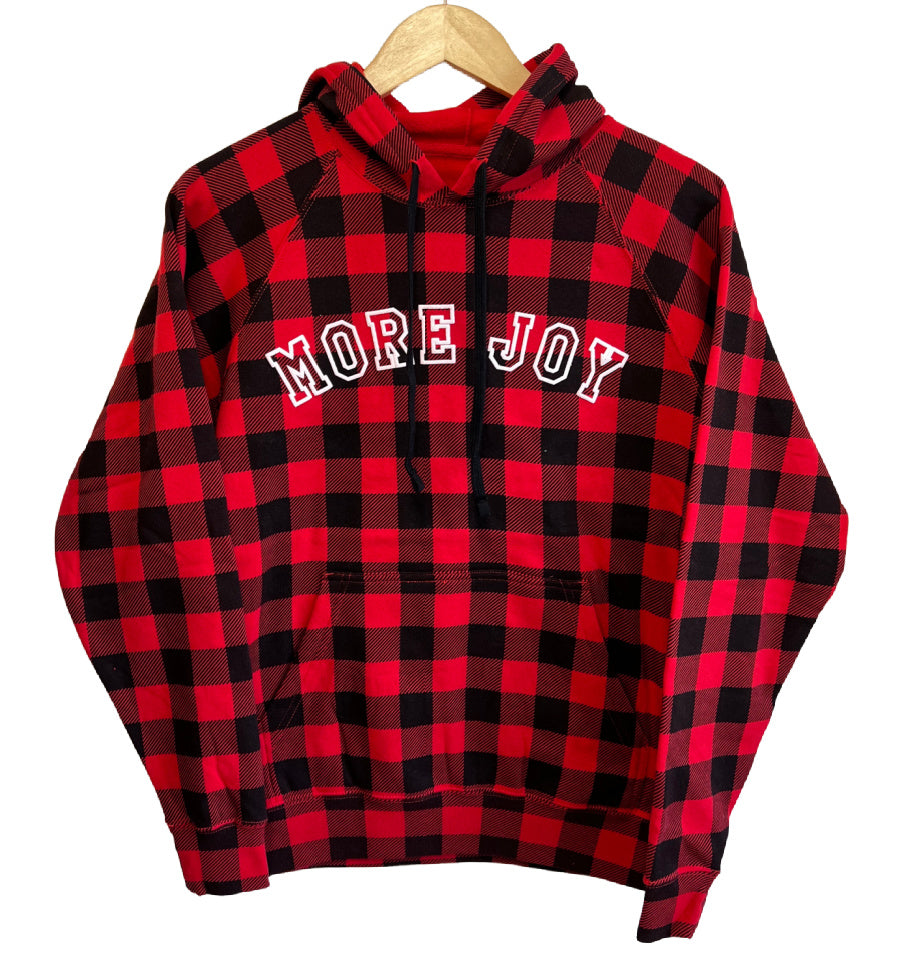 'More Joy' Buffalo Plaid Fleece Hoodie