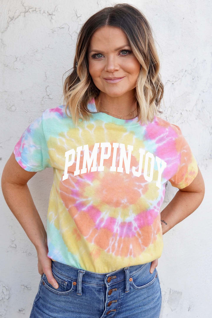 #PIMPINJOY Collegiate Unisex T-Shirt - Faded Rainbow Tie Dye